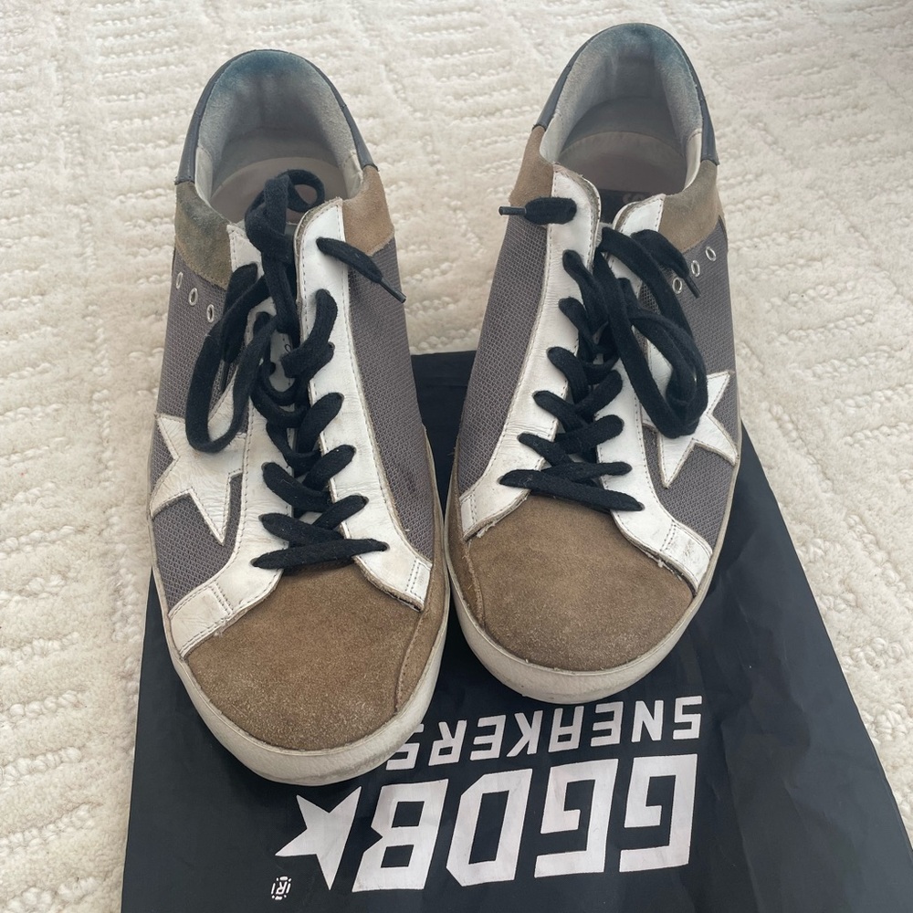 Golden Goose Gray and Tan Star Sneakers